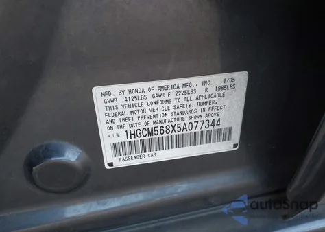 2005 Honda Accord 2.4 Ex from USA, damaged, VIN 1HGCM568X5A077344